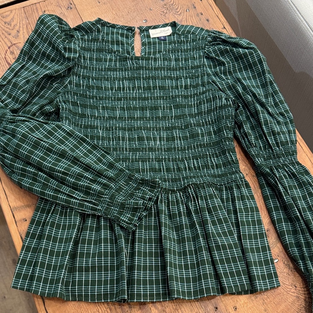 Universal Thread Dark Green Checkered Blouse